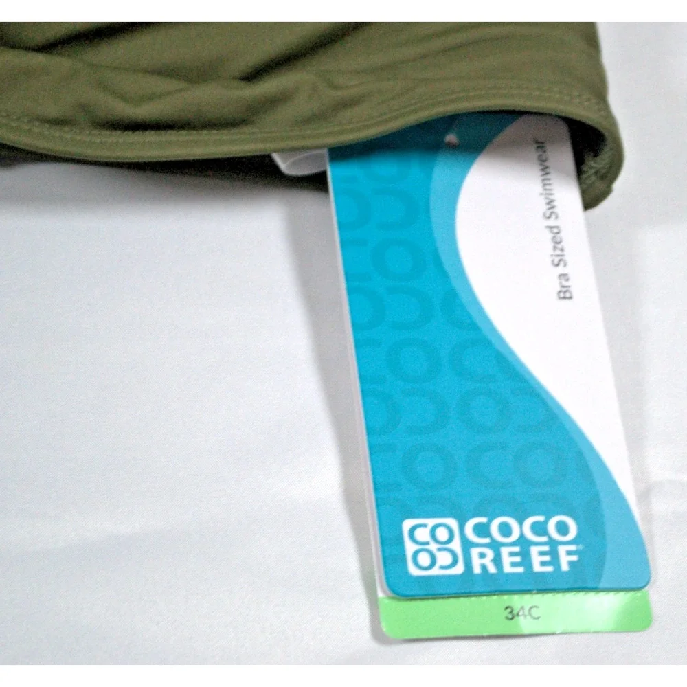 Coco Reef Bra Sized Bikini Top 34C Olive Green Underwire Halter Swimwear NWT